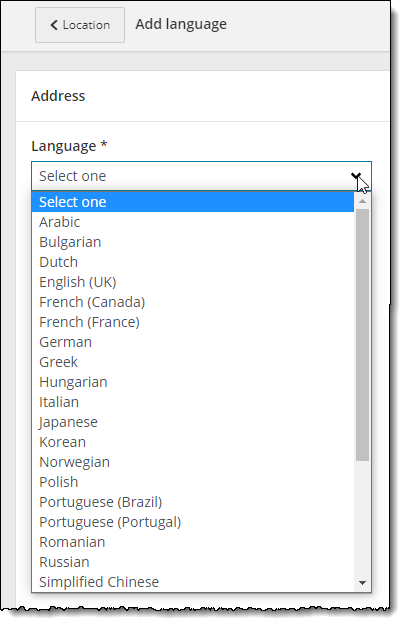 Select Language drop-down list.